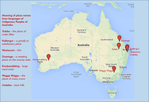 Map with Indigenous Australian place names