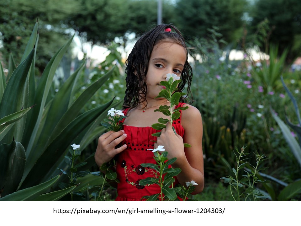 girl smelling flowers