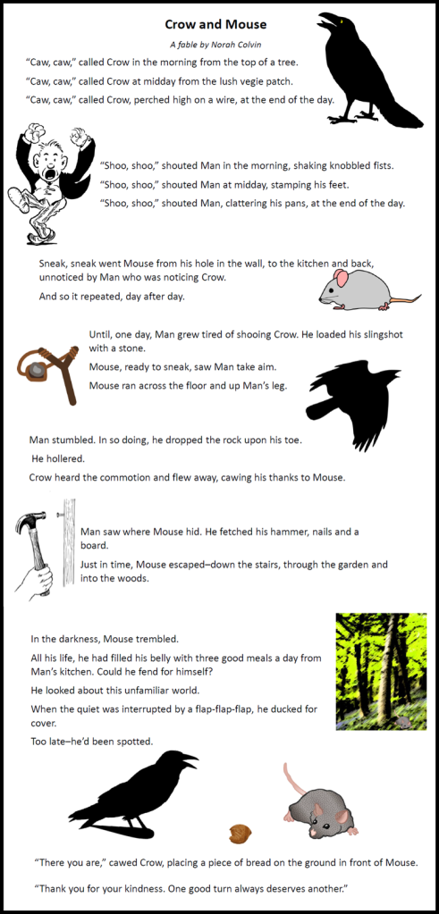 a fable about crow and mouse in which mouse helps crow and crow helps mouse