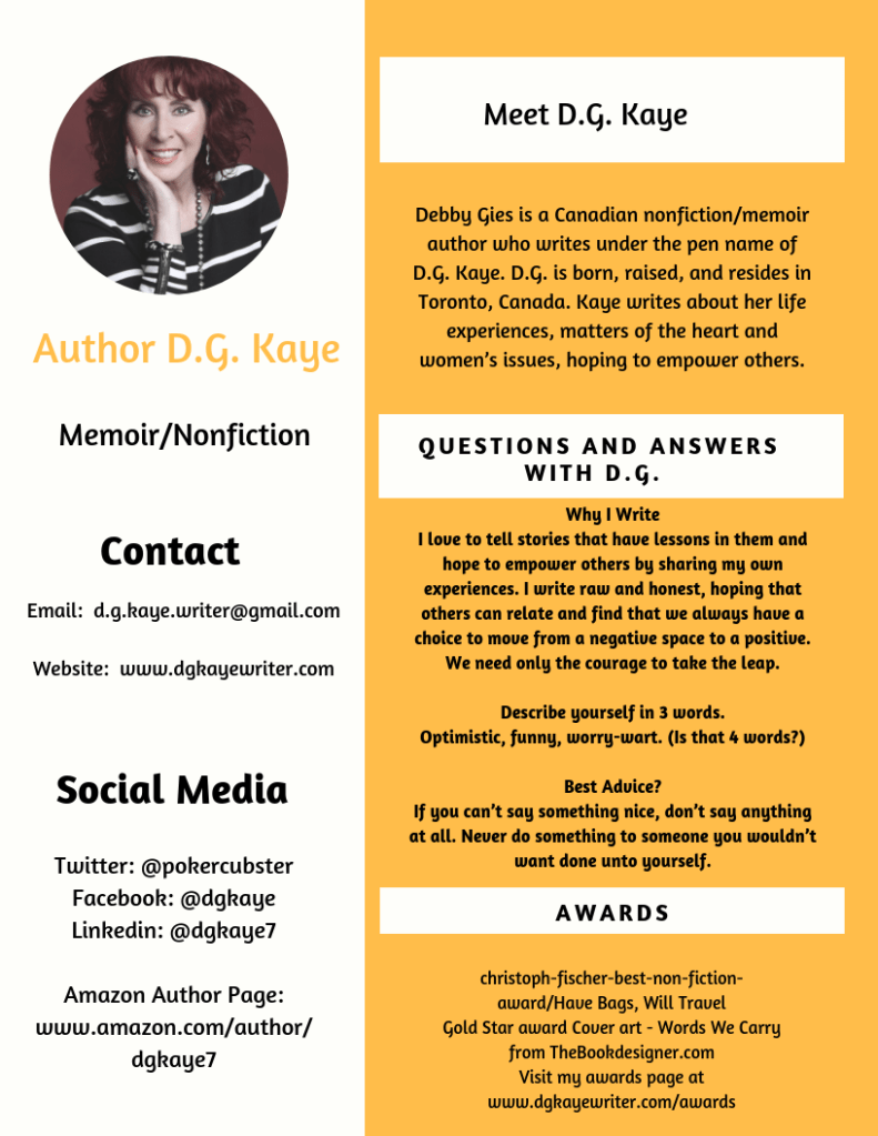 bio infographic of D.G. Kaye