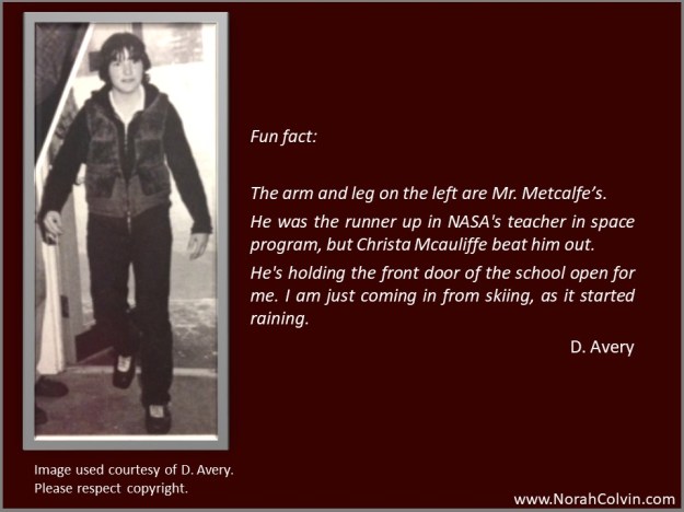 School girl D. Avery coming in from skiing